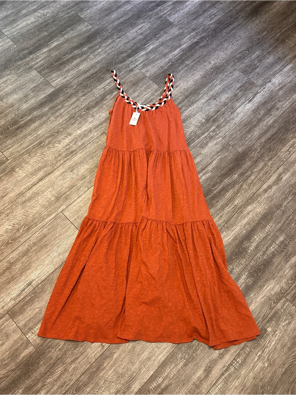 Marine Layer Burnt Orange Tiered Maxi Dress with Braided Straps